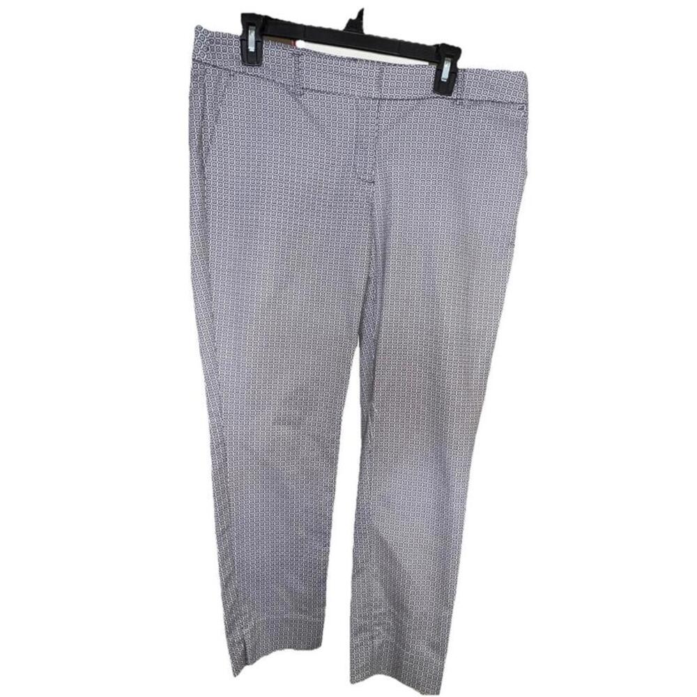 Madison &‎ Mercer Blue Geometric Print Pants Size 12 Flat Front Cotton Spandex